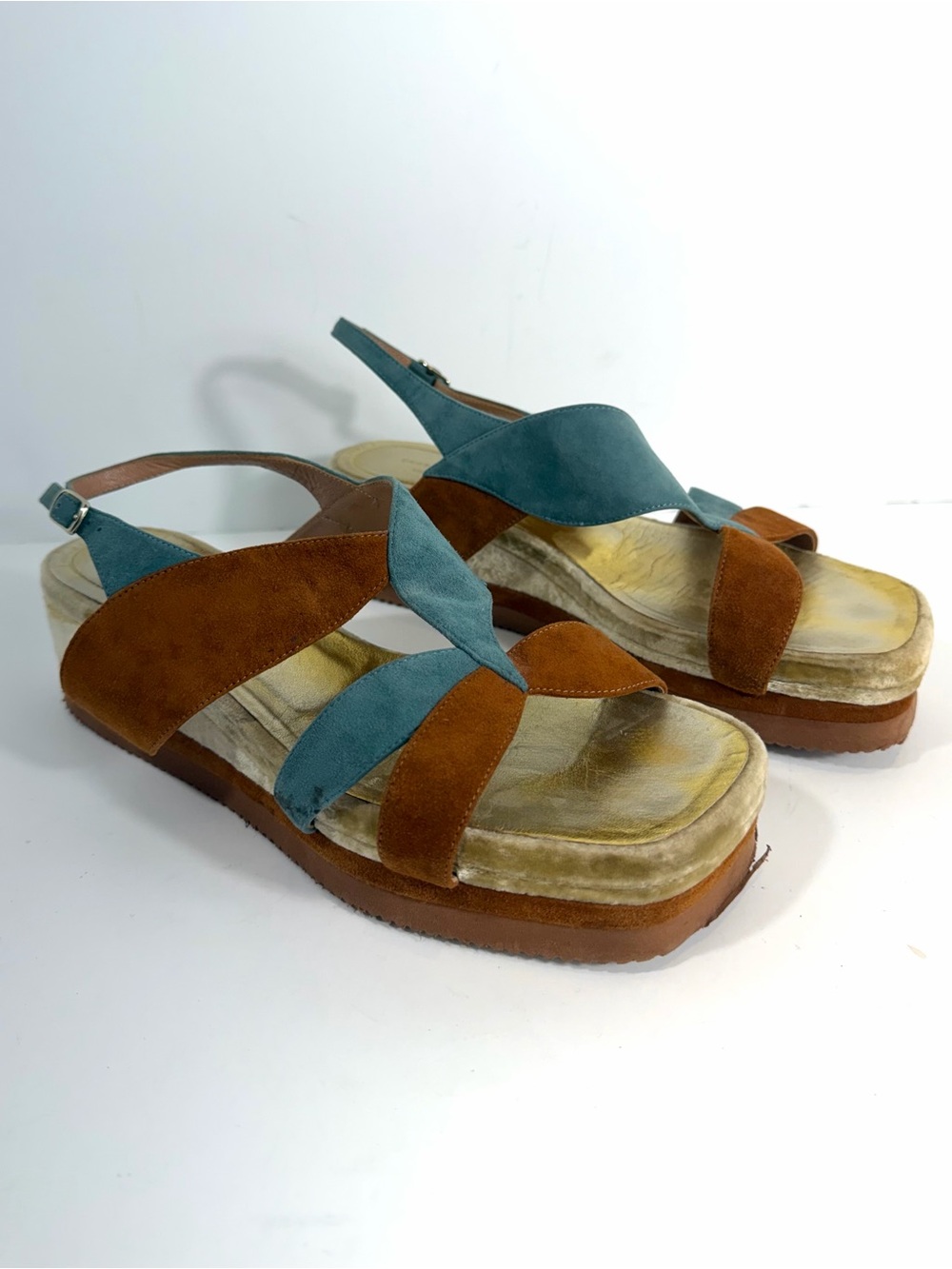 Dries Van Noten Suede Velvet Colorblock Platform Slingback Sandals EU 38.5